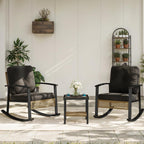 Aoxun 3 Piece Outdoor Rocking Chairs Bistro Set, Rattan Patio Furniture with Thick Cushions & 2-Tier Coffee Table, Patio Rocking Chairs Set of 2 for Garden, Porch, Balcony Black