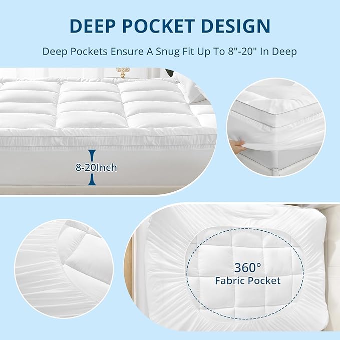 YUGYVOB Mattress Pad Extra Thick, Cooling, and Breathable Twin XL Mattress Topper 8-21" Deep Pocket Soft Down Alternative Fill