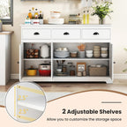 COSTWAY Sideboard Buffet Cabinet with Storage, Modern Coffee Bar Station with Drawers, Doors and Adjustable Shelves, Wooden Kitchen Storage Cabinet for Room (White)