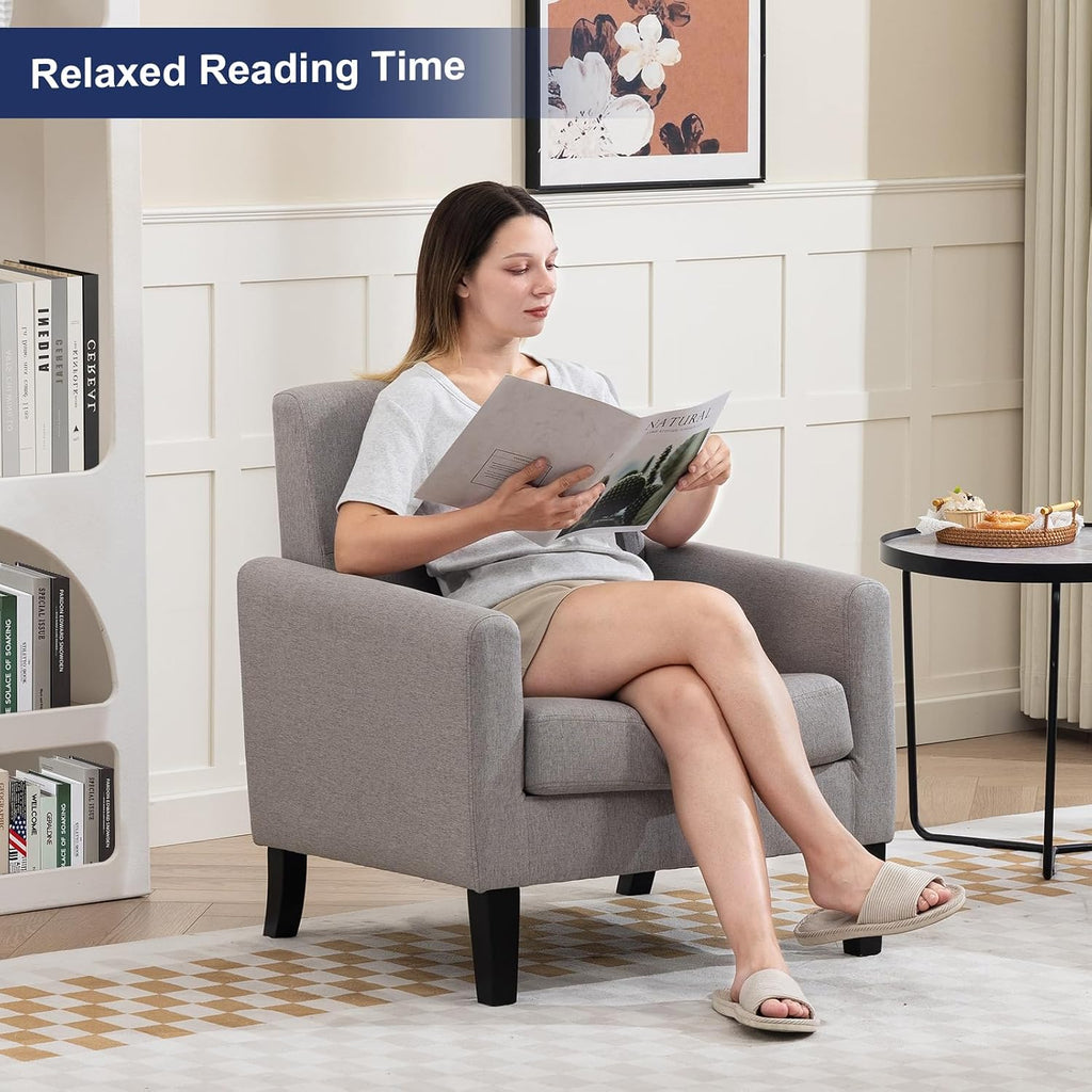 Accent Chairs Set of 2, Mid Century Modern Living Room Chairs, Light Grey | Armchair for Bedroom Apartment Living Room Dorm Reading Corner, Cozy Comfort for Reading & Relaxing, Tool-Free Assembly