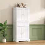 ChooChoo 51" H Bathroom Floor Cabinet with Drawers and Adjustable Shelves | Bathroom Storage Cabinet, Freestanding Kitchen Pantry Cupboard with 4 Doors for Living Room, White