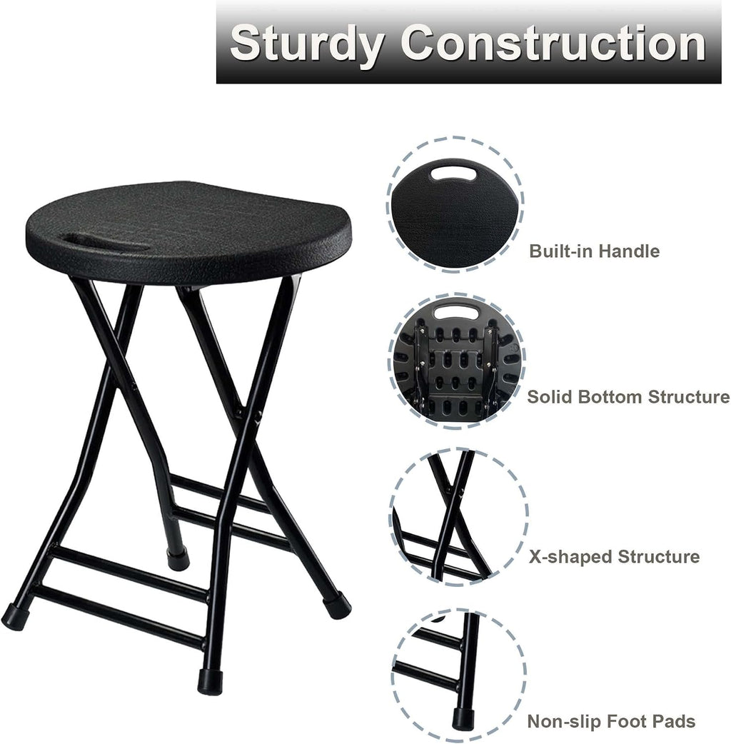 COOZMENT Folding Stool with Handle, Folding Chair,Folding Bar Stool with Non-Slip Feet,Indoor and Outdoor Foldable Stool for Adults(13"×11.5"×18")