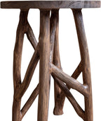 East at Main Solid Wood Round Side Table, End Table & Plant Stand – Rustic Handcrafted Accent Table with Unique Stick-Leg Design – Brown Wood Finish for Living Room, Bedroom, or Entryway