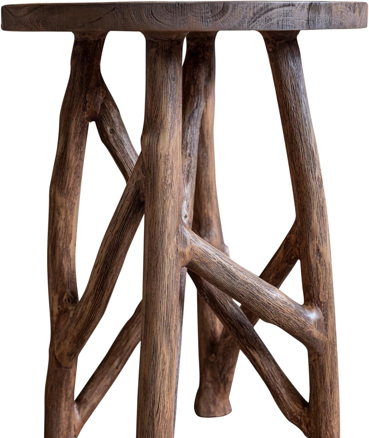 East at Main Solid Wood Round Side Table, End Table & Plant Stand – Rustic Handcrafted Accent Table with Unique Stick-Leg Design – Brown Wood Finish for Living Room, Bedroom, or Entryway