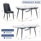 Extendable Dining Table Set for 8, 55"–79" Rectangular Dining Table with White Sintered Stone Top and 8 PU Leather Chairs, Modern Kitchen & Dining Room Table for Family Gatherings, Built to Last