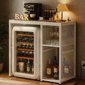 Homieasy Mini Fridge Cabinet with Power Outlet, Coffee Bar Cabinet, White | Mini Fridge Space, Industrial Liquor Cabinet with Wine Storage & Glass Holder for Dorm, Living Room, Home Kitchen