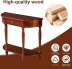 Half Moon Console Table, Solid Wood Console Tables with Drawer and Shelf, for Living Room, Hallway, Foyer, Entrance(35.4 * 11.8 * 31.5in)