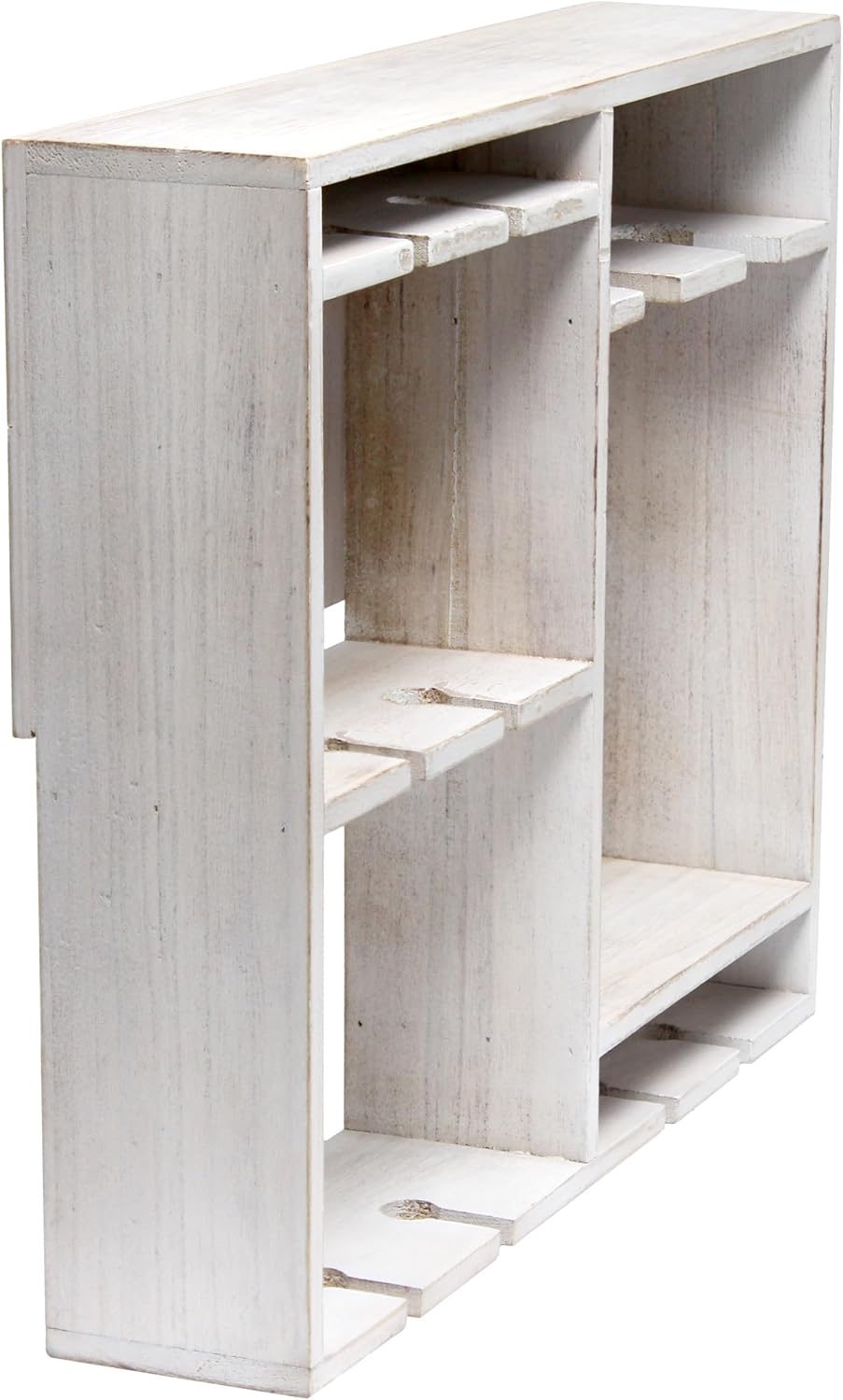Elegant Designs HG1029-WWH 16.4" Wine & Dine Wooden Wall Mounted Wine Rack Shelf, Stemware Holder, for Dining Room, Bar, Kitchen, White Wash