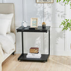 C-Shaped End Table with Wheels - Rolling Side Table for Couch, Solid Wood Modern Adjustable Angles Tv Tray Sofa Tables for Living Room, Bedroom, Home Office, Black, 15.4"D x 23.6"W x 24.8"H