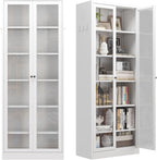 Kitchen Pantry Cabinet, 72" Tall Pantry Storage Cabinet with Adjustable Shelves and Glass Doors, Metal Storage Cabinets with Handle for Living Room, Kitchen, Assemble Required (White)