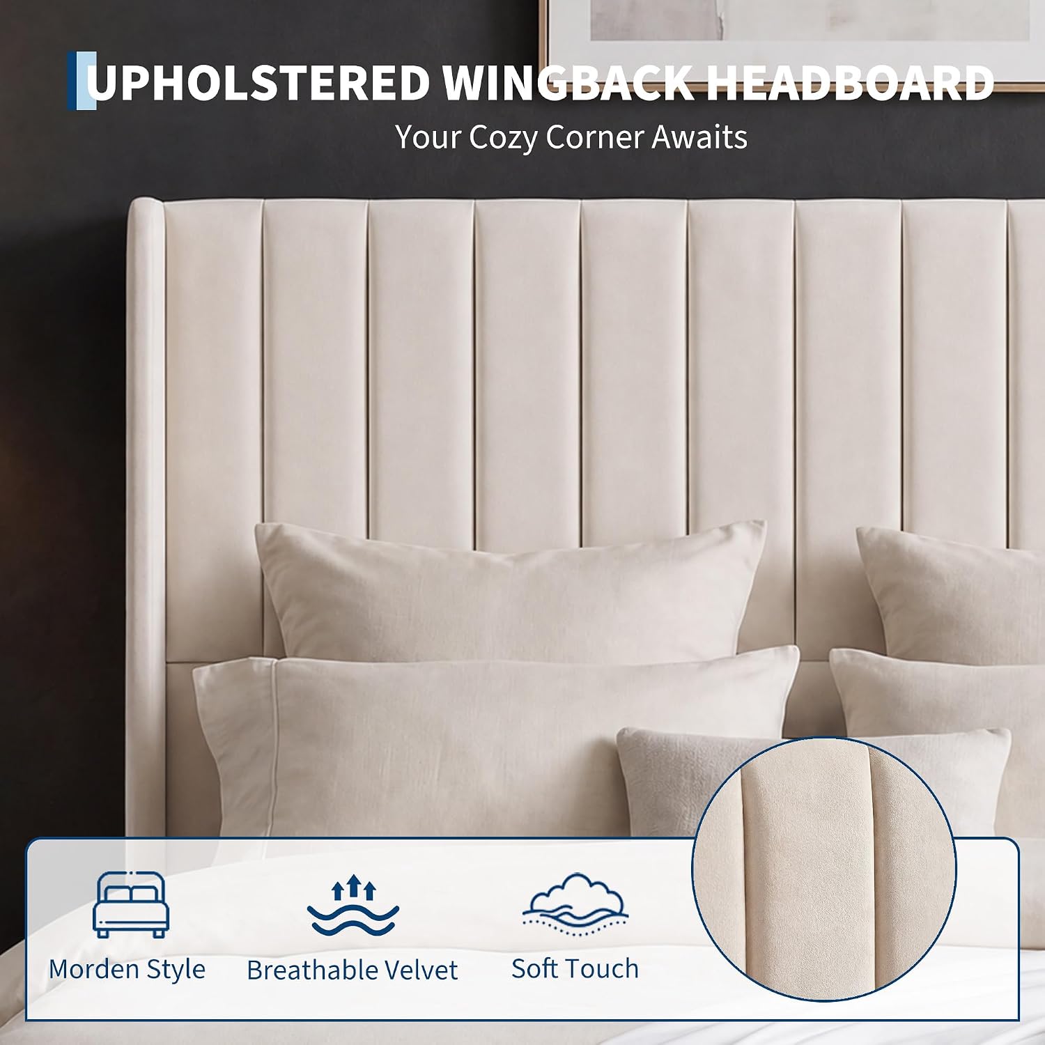 GarveeHome Queen Size Bed Frame with 52'' Tall Wingback Headboard