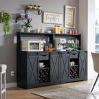 Wnutrees Farmhouse Coffee Bar Cabinet with Charging Station and USB, Black | 39" Kitchen Hutch Sideboard Buffet with Sliding Barn Door, Storage Cabinet for Dining Living Room