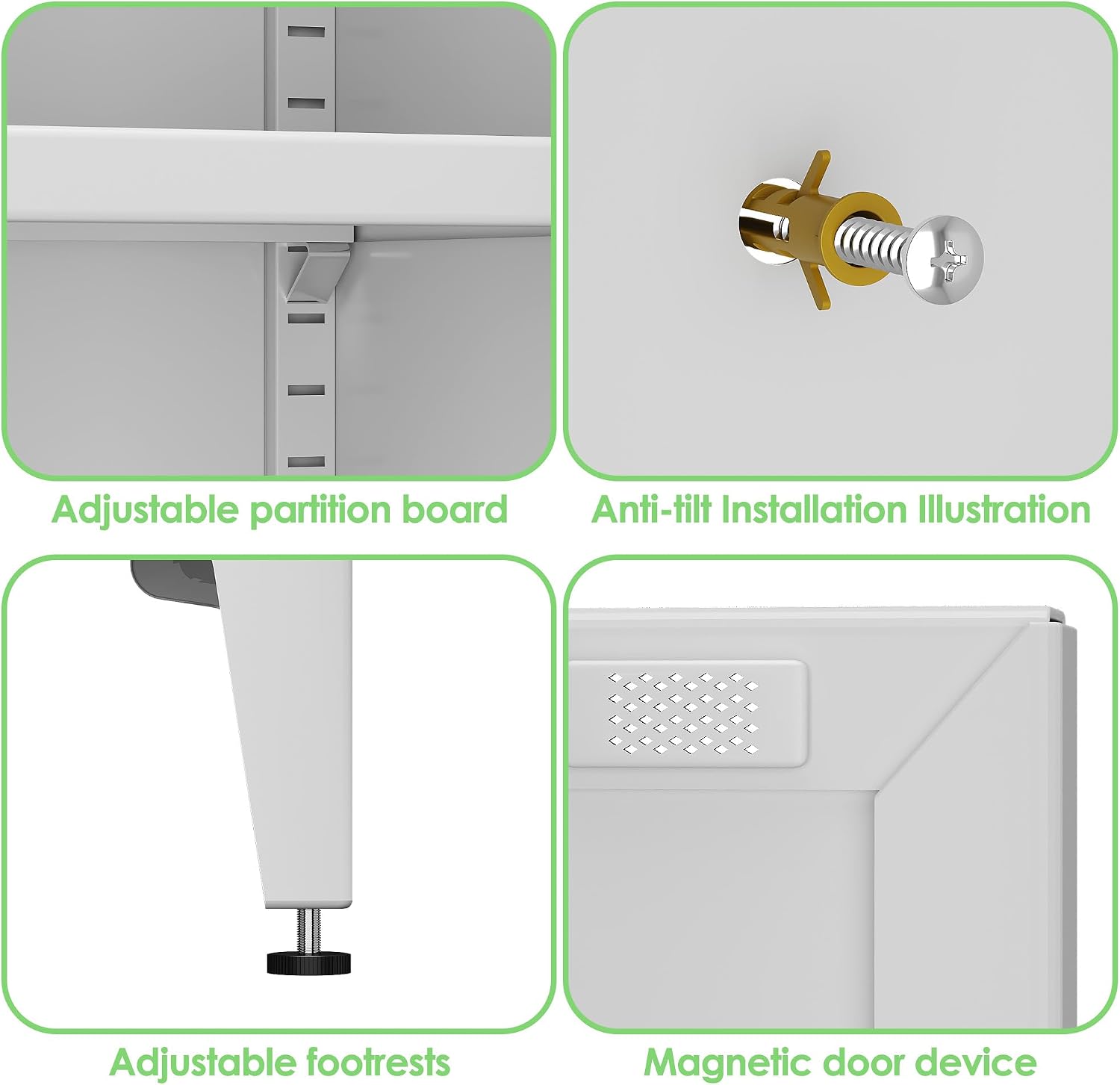 Metal Storage Cabinet with 2 Doors and 4 Adjustable Shelves, Metal Pantry Cabinet for Kitchen Living Room, Required Assembly, White,13.78" D x 27.56" W x 63.58" H