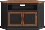 Martin Svensson Home Rustic Corner Solid Wood TV Stand, Black with Honey | Entertainment Center, for TVs up to 55", Two Door Cabinet, Open Storage shelf