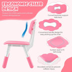 KOTEK Kids Table and Chairs Set of 4, Height Adjustable Children Activity Table & Play Table with Graffiti Desktop, Toddler Table and Chair Set for Daycare, Playroom, Home, Preschool (Pink)
