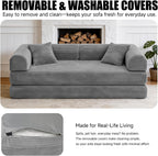 79'' Convertible Sofa Bed, Couch-in-a-Box, Corduroy Floor Futon Loveseat Sleeper, 26'' Deep Seat, Removable Machine-Wash Covers, No Assembly, 2 Pillows, Light Grey