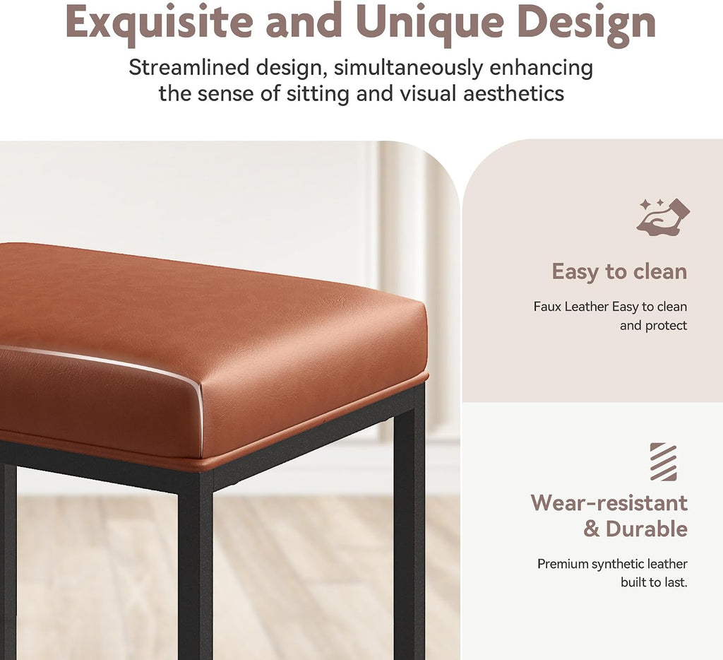 ALPHA HOME 24 Inch Counter Height Bar Stools Set of 3, Brown | Modern Barstools, Metal Bar Stool for Kitchen Island, Faux Leather Countertop Stools