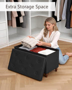 GLAXYFUR 30 Inches Ottoman with Storage, Folding Bench with Legs, Black | Faux Leather Foot Rest, Storage Chest for Living Room, Bedroom and Hallway, Upgrade Large Capacity