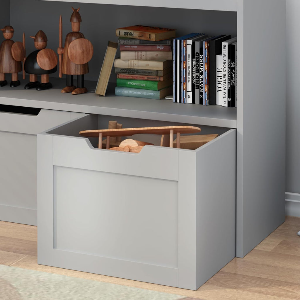 Kids Furniture Set for Bedroom Toddler Table and Chair Desk Toy Box | Durable MDF storage with 2 drawers and open shelves. Safe rounded edges, anti-tip device, and hidden wheels. Perfect for