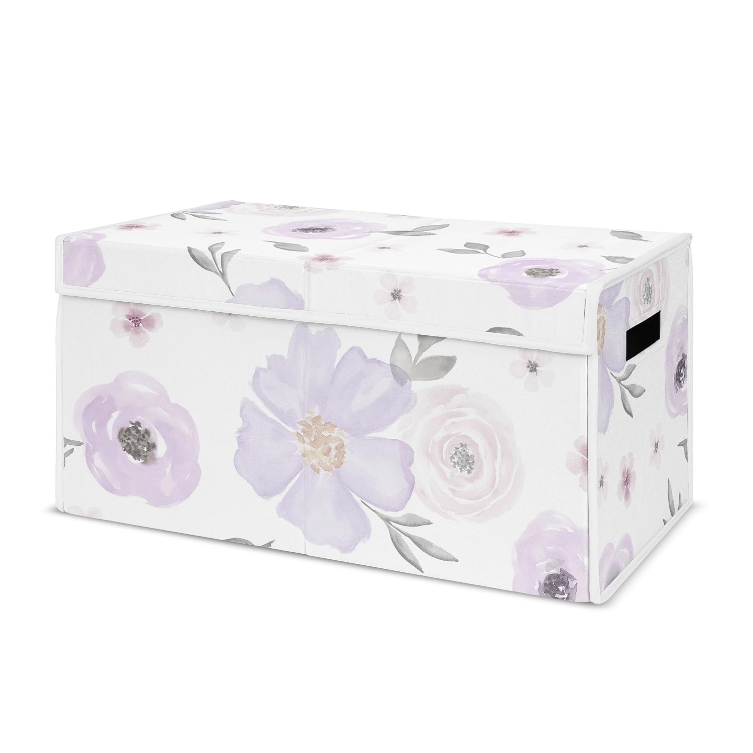Sweet Jojo Designs Purple Watercolor Floral Girl Small Fabric Toy Bin Storage Box Chest For Baby Nursery or Kids Room - Lavender, Pink and Grey Shabby Chic Rose Flower