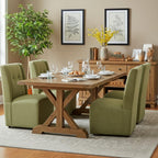 Rolling Dining Chair with Casters, Modern Upholstered Armless High Back Swivel Chair on Wheels for Dining Room, Kitchen, Living Room (Green)