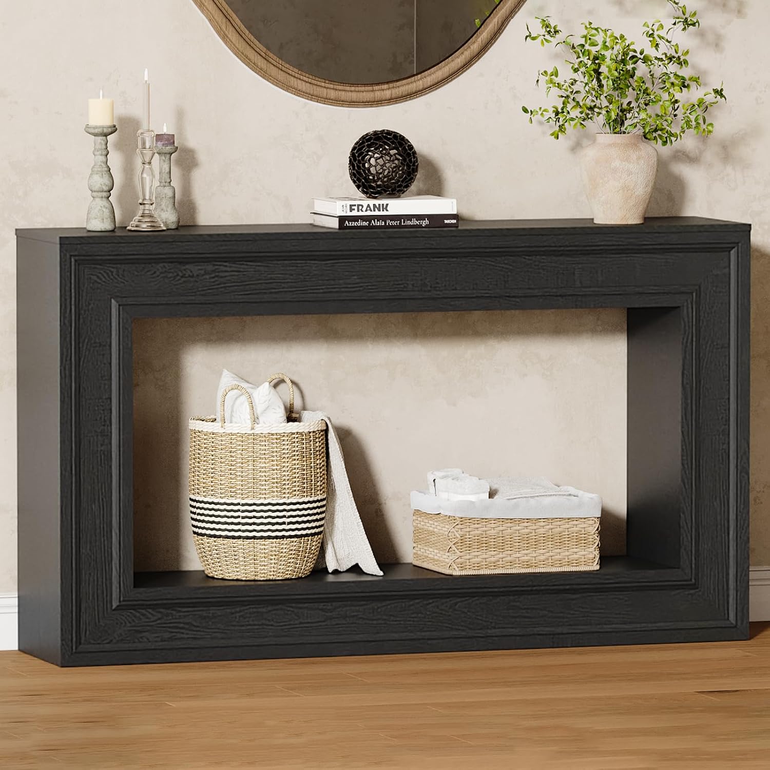 Rresyet 55" Long Console Tables with LED Lights, Narrow Console Tables for Entryway, 2-Tier Table Behind The Sofa, Modern Hallway Accent Table for Living Rooms, Corridors, and Foyers (Black)
