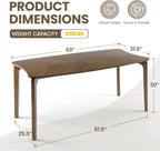 HNY Modern Curved Edge Dining Table, 63" Solid Wood Kitchen Table with Herringbone Pattern Mid-Century Rectangular Dinner Table for 6-8 People, Walnut Color Finish