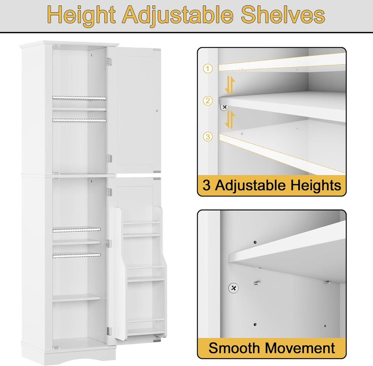 Function Home Tall Bathroom Storage Cabinet, 64" Slim Kitchen Pantry with Door Storage, Narrow Wood Freestanding Cabinets with Adjustable Shelves for Kitchen Living Room Dining Room, White