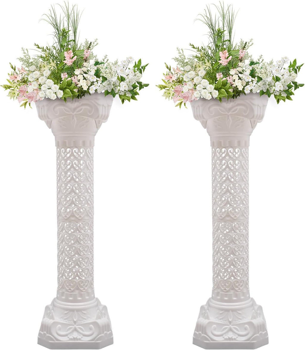 Roman Columns Wedding Column Stand Roman Pillar Plant Stand Plastic Greek Column Statue Pedestal Flower Pot Holder Decor, Elegant Decorative Column for Wedding Event Party