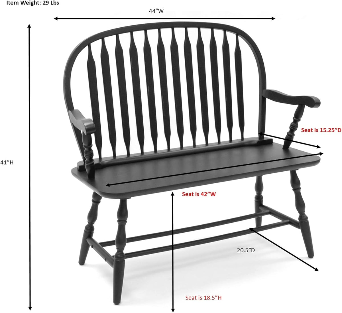 Carolina Chair & Table Farmhouse Windsor Bench – Traditional Style Spindle Back Multi-Step Finish Wooden Frame and Seat Modern Bench - 2 Person Seating Home Decorative Accent Furniture (American Oak)