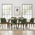 COLAMY Upholstered Dining Chairs Set of 6, Modern PU Leather Dining Room Kitchen Side Chair with Padded Seat and Wood Legs Restaurant/Cafe, Green