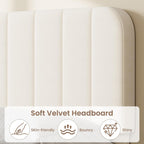 IDEALHOUSE Queen Size Velvet Upholstered Bed Frame, Beige