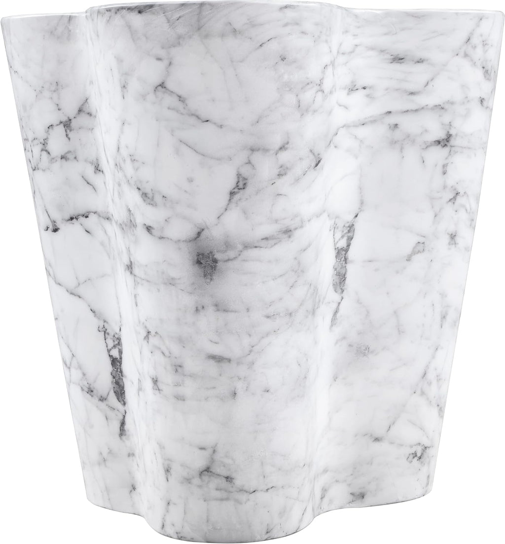 Meridian Furniture 99033White-ET Monza Collection Art Deco Marble Finish Indoor/Outdoor Concrete End Table, 21" W x 18.5" D x 22" H, White