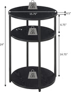Convenience Concepts Simon End Table with USB Ports 15.75" – Modern 3-Tier Round Side Table with Storage Shelves for Family Room, Industrial Style Table with Charging Station, Weathered White, Black
