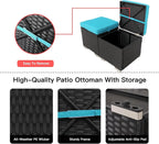 2 Wicker Ottomans, Multipurpose Outdoor Patio Ottoman Furniture, Additional Seating & Footrest, Outdoor Patio Storage Seating with Removable Cushions for Patio, Backyard (Blue)