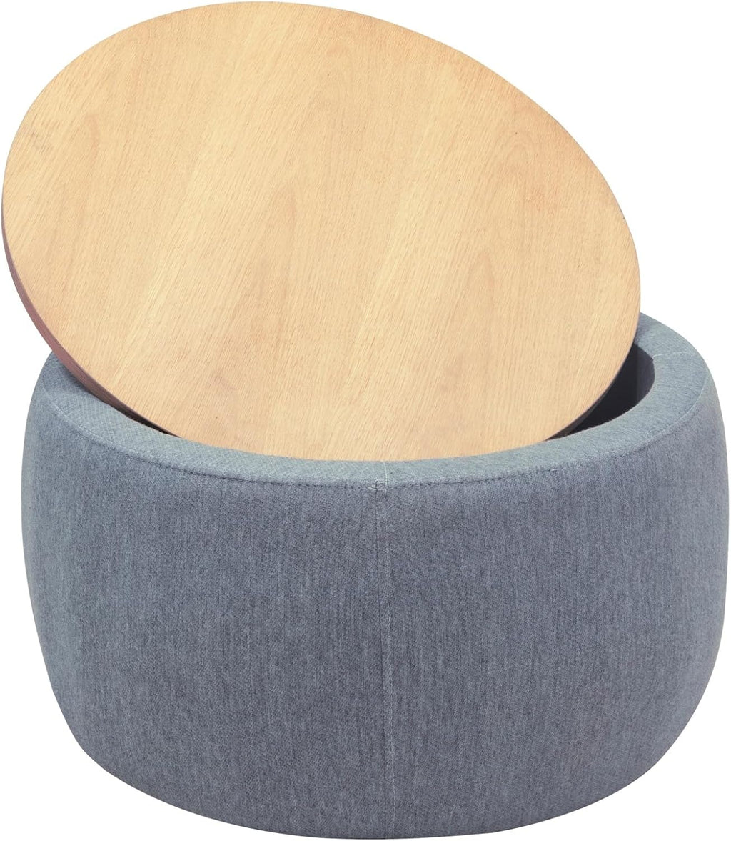 Round Storage Ottoman, 2 in 1 Function, Work as End Table and Ottoman, Dark Grey (25.5"x25.5"x14.5")