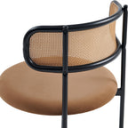 Rattan Dining Chairs Set of 6, Kitchen Chairs with Curved Cane Backrest &Metal Legs, Modern Dining Room Chair, Round Upholstered Sherpa Chair for Living Room, Brown