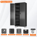SUXXAN 71" Metal Storage Cabinet with Wheels, Pegboard, Lock, 5 Shelves | Locking steel cabinet with wheels, pegboard and 5 shelves for garage, workshop, office or pantry; assembly required.