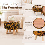 Wimarsbon Storage Ottoman, Modern Round Footrest with Soft Padded Seat, Pattern Velvet Footstool with Wood Legs, Accent Small Table or Plant Stand for Hallway, Living Room (Orange)