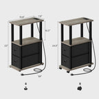 TUTOTAK Small Narrow End Tables, LED Side Tables with 2 Fabric Drawers, Set of 2, Bedside Tables with Charging Station for Small Spaces, Slim Nightstands with USB Ports and Wheels, TB01BG053L