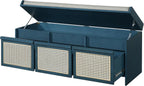 SOFTSEA 48" Shoe Storage Bench with Cushion, 2-Tier Entryway Bench with 3 Rattan Storage Drawers & Lift Top Storage, Retro Shoe Cabinet for Hallway, Bedroom, Living Room, Navy