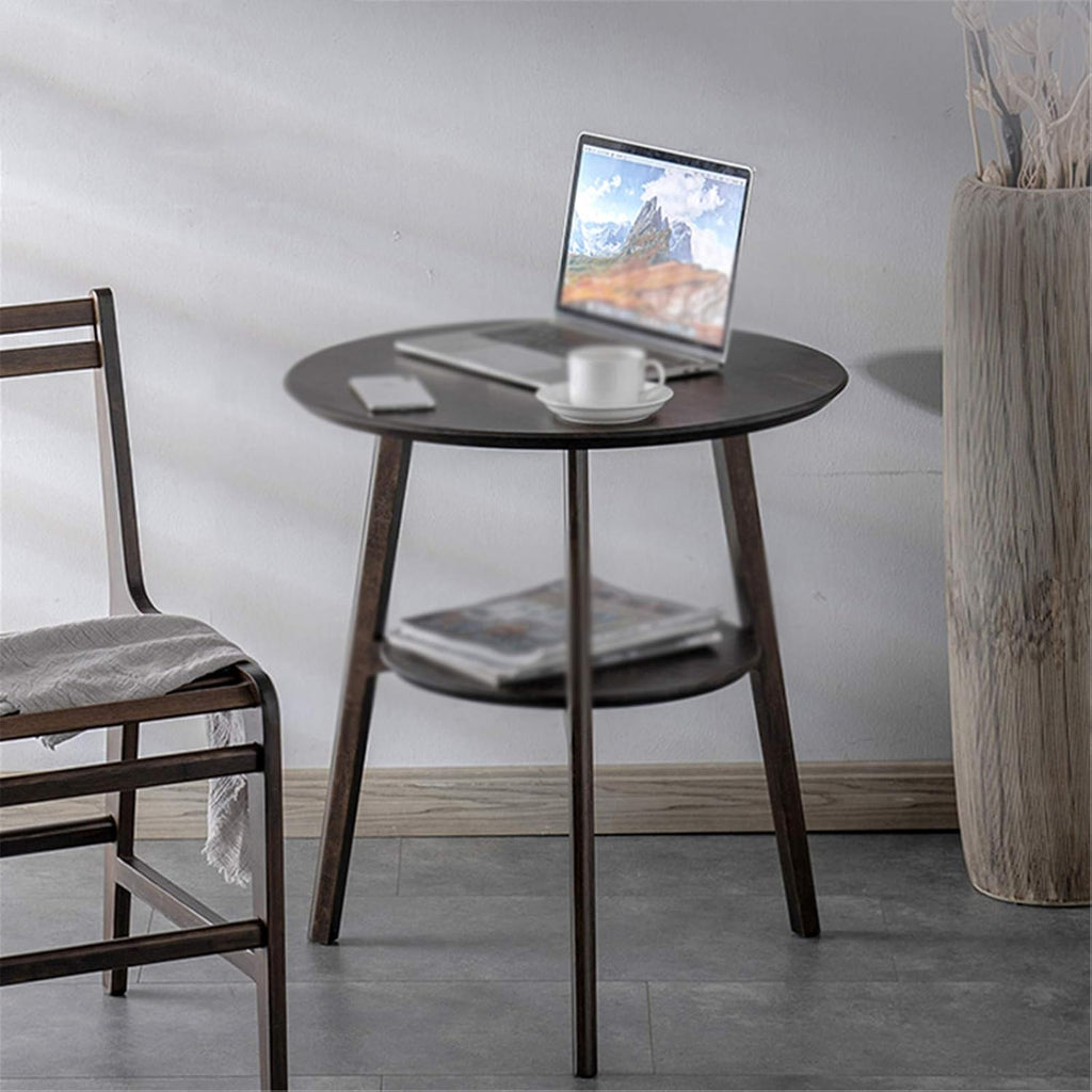 Round Snack Table, 2-Layer Telephone Table with Partition, Nightstand for Library Reading Room Balcony, 59 * 59 * 66CM(Size:59 * 59 * 66CM,Color:A)