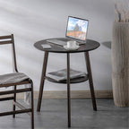 Round Snack Table, 2-Layer Telephone Table with Partition, Nightstand for Library Reading Room Balcony, 59 * 59 * 66CM(Size:59 * 59 * 66CM,Color:A)