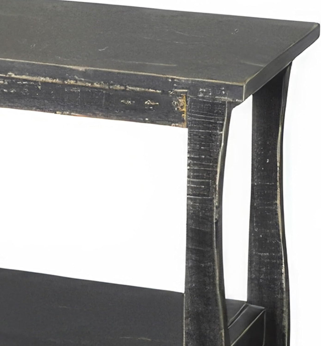 Benzara Rena Side End Table with Scallop Trim- 28 Inch Rustic Black Mahogany
