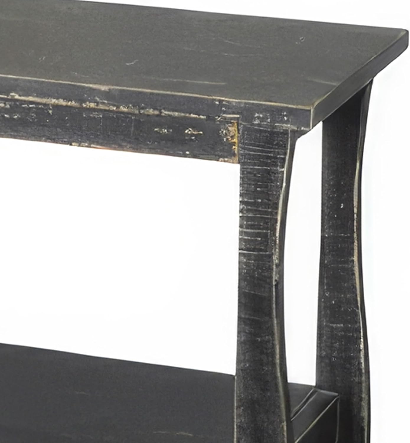 Benzara Rena Side End Table with Scallop Trim- 28 Inch Rustic Black Mahogany
