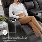 Signature Design by Ashley Boyington Power Reclining Loveseat with Console | A combination of leather and faux leather, Zero-gravity power recline, Air massage system and heat, USB storage console