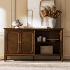 HULALA HOME Mid-Century Modern Sideboard Cabinet, 4-Door Storage Buffet, 58" W x 15.75" D x 32.2" H, Adjustable Shelves, Solid Rubberwood Legs(Walnut)