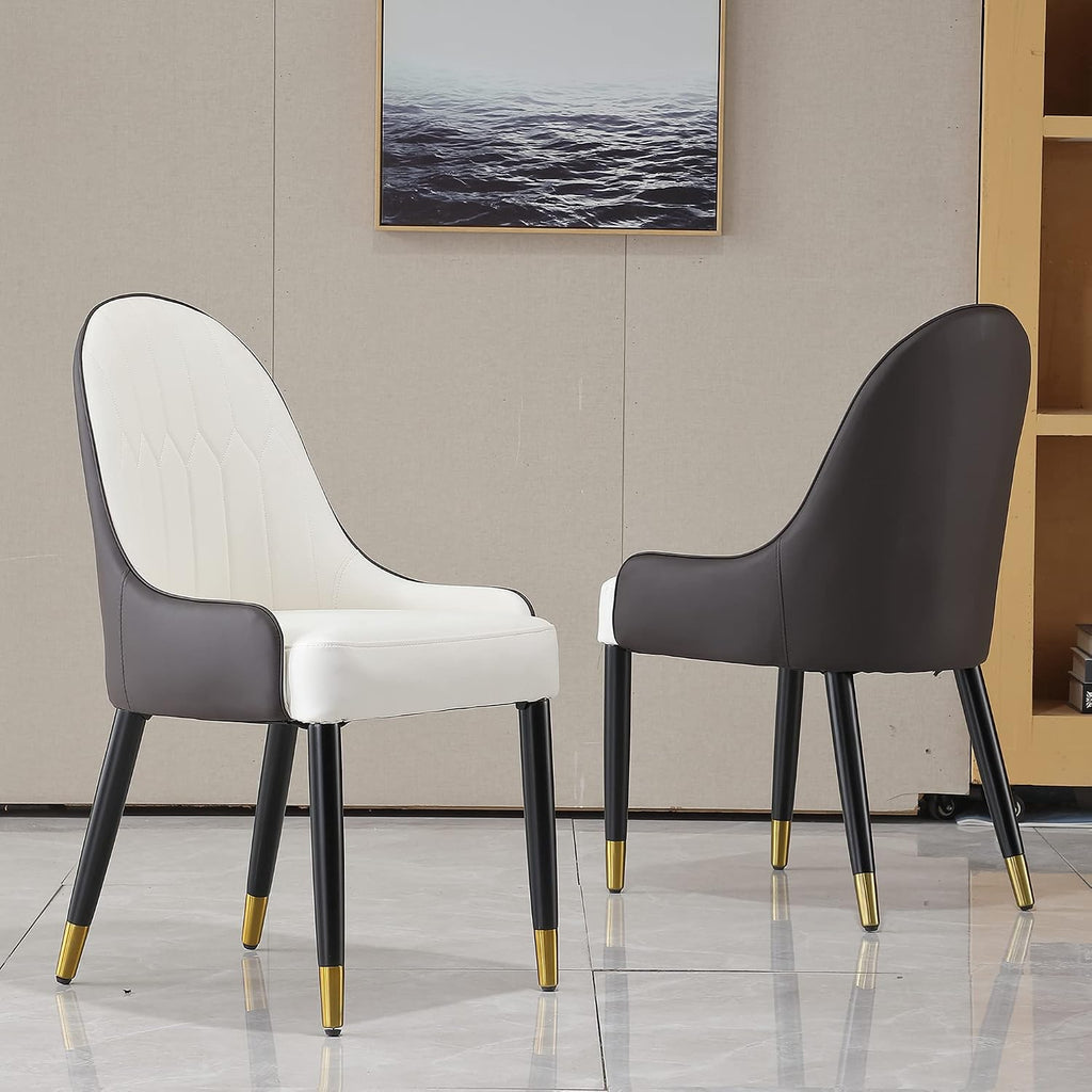Modern Dining Chairs Set of 2, PU Cushion Accent Side Leisure Chairs with Mid Back, Upholstered Kitchen Chairs with Metal Legs for Living Room, Dining Room