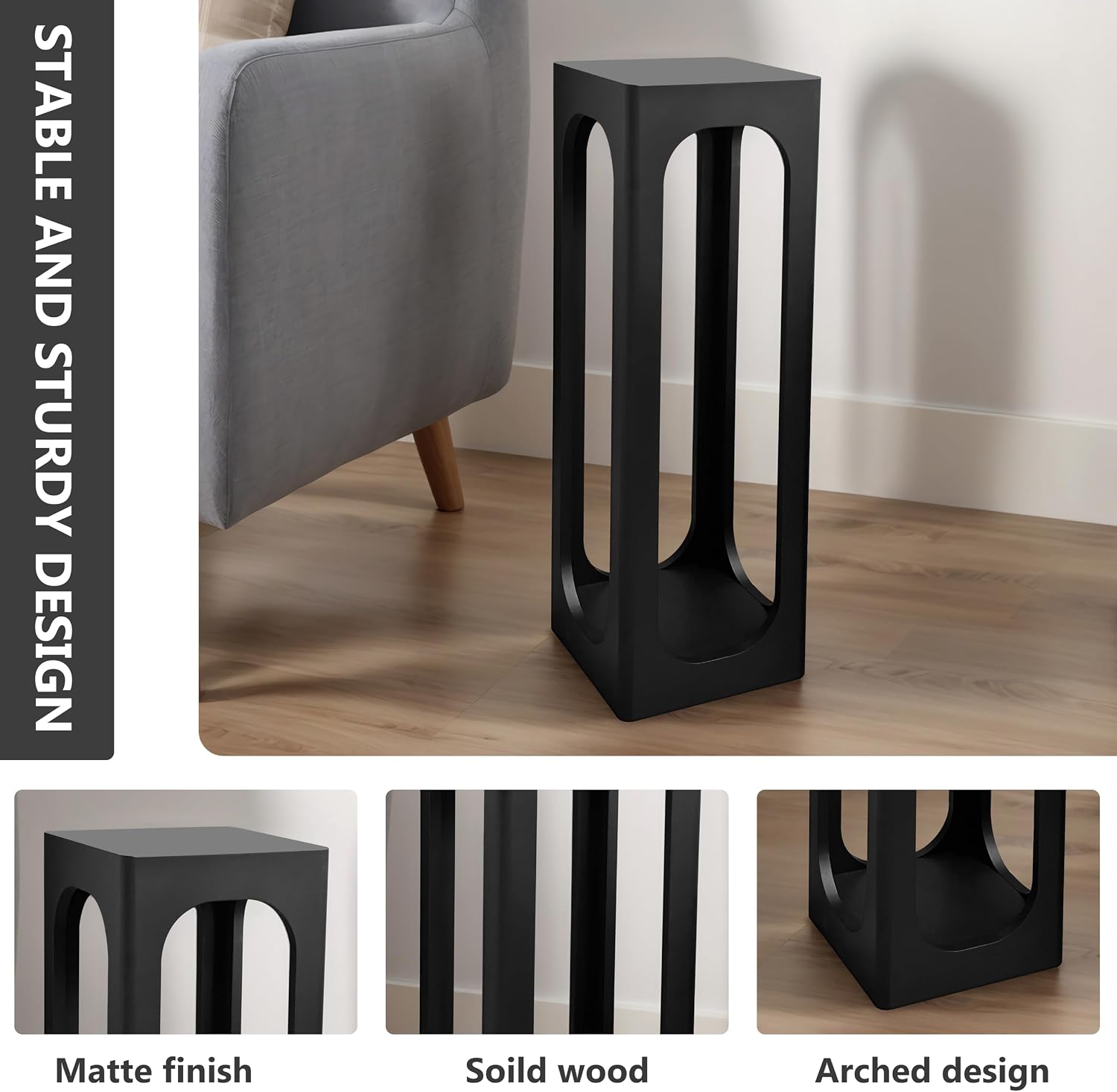 COVLON Drink Table, Wood Small Space Side Table, Decorative End Table for Living Room,Badroom or Entryway Decoration, Black
