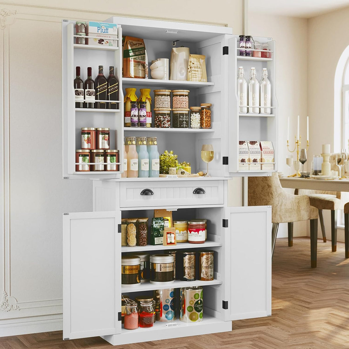 ARTPOWER 72" Pantry Storage Cabinet with Door Shelves | Tall Wooden Kitchen Cupboard with Drawer, Food Pantry Cabinet with Shelves for Dining Room,Living Room, White